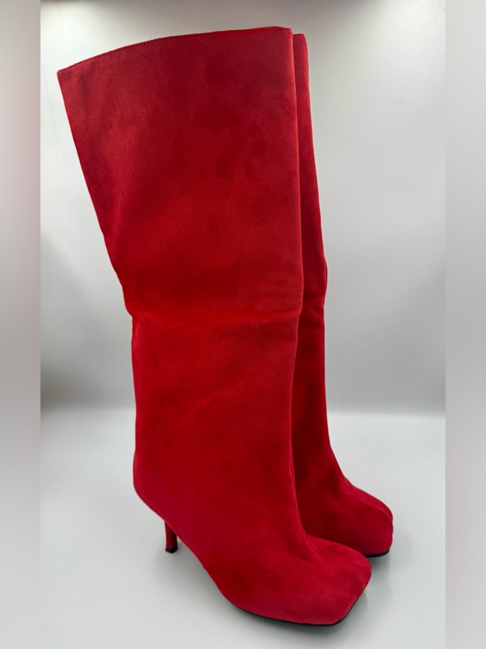 Red Over Knee Boots Stiletto Heel Foldover Statement Size 7.5